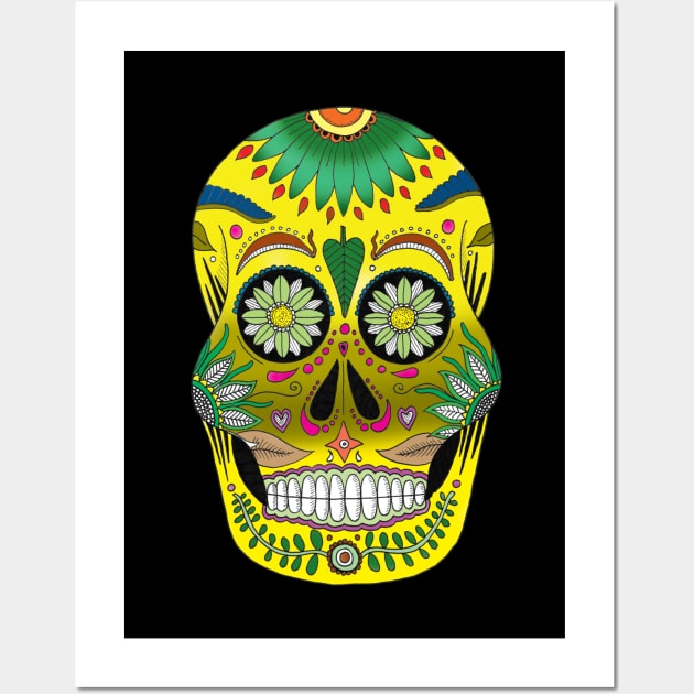 Day Of The Dead Colorful Sugar Skull Wall Art by Squidoodle